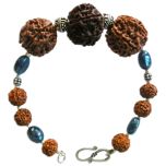 Taurus Zodiac Sun Sign Bracelet | Vrishabha ( Vrishabh ) Rashi Bracelet | A Combination of 4 Mukhi Rudraksha, 6 Mukhi Rudraksha and 11 Mukhi Rudraksha Bead with Blue sapphire Gemstone Beads in Silver | Energised Bracelet