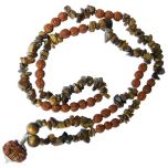  Tiger Eye Mala for Ketu | Rudraksha Beads and Tiger Eye Gemstone Beads Mala Necklace with 9 Mukhi Rudraksha Pendant in Silver