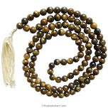 Tiger Eye Stone Mala Necklace, Original Tiger Eye Round 108 + 1 Beads Prayer Rosary | Rahu Mala | Tiger Eye Gemstone Chakra Mala 