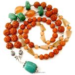 Turquoise - Carnelian - Orange Agate - Rudraksha Necklace