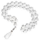 Sphatik / Crystal / Quartz Cut stone Kantha Mala with Shree Yantra Pendant | Crystal Round Faceted Beads with Designer Silver Accessories as Spacers