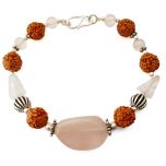 Rose Quartz Crystal Gemstone and Rudraksha Beads Bracelet with Sterling Silver Accessories