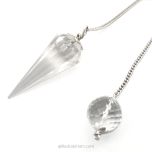Sphatik Pendulum with Silver Chain | Crystal Quartz Dowsing Pendulum | Crystal - Quartz faceted Pendulum With Silver Cap and Chain