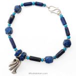 Lapis Lazuli Silver Bracelet with Turquoise Beads, Lapis Lazuli Pipe, Button & Hexagonal Beads wrist bracelet with smooth round Turquoise beads