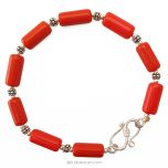 Red Coral Moonga Beads Bracelet in Silver