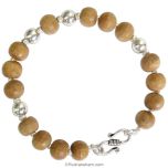 White Sandalwood Bracelet 8 mm | White Chandan wrist Bracelet| Plain Round Smooth Safed Chandan Beads Bracelet with silver Accessories