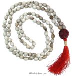  White Vaijanti Mala | Vaijanti Seed Beads Mala Necklace 108 Beads Rosary, Job's Tears Beads Krishna Mala with Tassel ( No Knots )