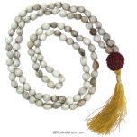  White Vaijanti Mala | Vaijanti Seed Beads Mala Necklace 108 Beads Rosary, Job's Tears Beads Krishna Mala with Tassel ( No Knots )