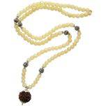 Yellow Aventurine Gemstone Mala Necklace with Silver accessories and 5 Mukhi Nepal Collector Rudraksha Bead Silver Pendant for Planet Jupiter