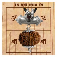 13 Mukhi Rudraksha Yantra Kavach - Thirteen Mukhi Rudraksha Yantra On Bhoj Patra | Collector 13 Mukhi Rudraksha Bead Pendant | Terah Mukhi Thirteen Faced Natural Energised Rudraksha Bead From Nepal 