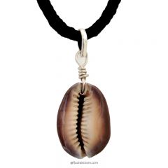 Black Kaudi / Kauri Bead Pendant - Black Cowry Shell Pendant, Sea Shell Necklace, Black Cowrie Seashell Silver Pendant, Beach Cowrie Jewelry, Cowry Pendant