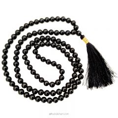 Black Tourmaline Mala Rosary, Natural Round Tourmaline Gemstone 108 + 1 Beads Necklace | Original Black Tourmaline Stone Chakra Mala 