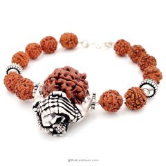 5 Mukhi Rudraksha Bracelet with Skull Ring and Silver Accessories, Silver Skull Ring Bracelet 