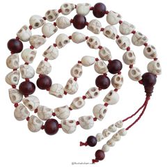 Narmund - Skull Beads and Red Sandalwood Beads Mala Rosary | Mund Mala with Chandan Beads | Skull Necklace