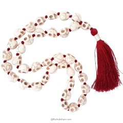 Narmund Mala 36 + 1 Beads - Skull Rosary, Bone Mala, Mund Mala, Skull Japa Mala, Skull Necklace, Goddess Kali Japa Mala Rosary with Silk Tassel 
