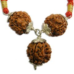4 Mukhi Rudraksha Bead Triple Pendant in Silver | Four Mukhi, Char Mukhi, 4 Faced Rudraksha Beads Silver Caps Kantha Mala Necklace | 4 Mukhi For Students and Planet Mercury