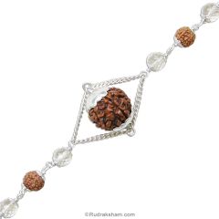 6 Mukhi Rudraksha and Sphatik Silver Bracelet | Six Mukhi Rudraksha Beads Silver Bracelet | 6 Mukhi Rudraksha & Crystal / Quartz Beads wrist Bracelet with Silver Caps