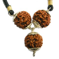6 Mukhi Rudraksha Bead Triple Pendant In Silver | Six Mukhi , 6 Faced Rudraksha Beads Silver Caps Kantha Mala Necklace