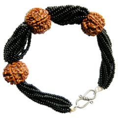 7 Mukhi Rudraksha with Black Seed Beads Bracelet | 3 Beads of Nepali Seven Mukhi in mala Bracelet with Seed Beads | Original Saat Mukhi Nepal Bead