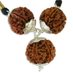 7 Mukhi Rudraksha Bead Triple Pendant in Silver | Seven Mukhi , Saat Mukhi, 7 Faced Rudraksha Beads Silver Caps Kantha Mala Necklace 