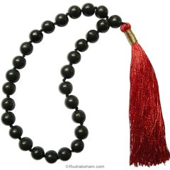  Natural Black Agate - Hakik Japa Mala | Original 27 + 1 Beads Black Hakik ( Agate ) Stone Wrist Mala with Tassel