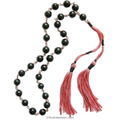  Black Agate - Kali Hakik Japa Mala in Copper | 27 + 1 Round Black Hakik Beads Japa Mala Bracelet in copper wire and links | Saturn Japa Mala