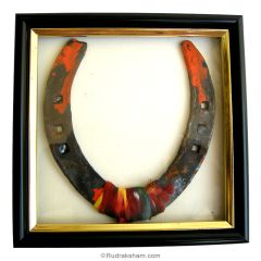 Framed Black Horse Shoe with Nails, Kale Ghode Ki Naal, Energised Original Real Horse Shoe for Good Luck & Evil Eye protection, Rusty Iron horse shoe, remove malefic effect of Saturn