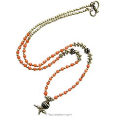 Coral Necklace, Light Orange Smooth Round Coral Beads Necklace with Silver accessories, 18 inches | Mars Stone