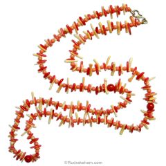Coral Stone Necklace, Natural Coral Gemstone Necklace, Light Orange and Red Coral Chips and Smooth Round Beads Necklace with Silver Hook, Moonga Mala