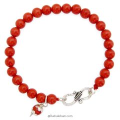 Mars Zodiac Bracelet | Round Red Coral Beads Bracelet with Coral Silver caps Pendant to Remove the Malefic effects of Planet Mars ( Mangal )| Siddh Mangal Bracelet