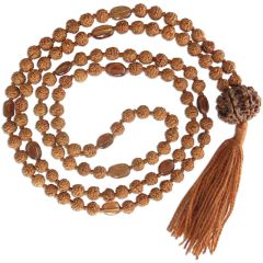 Rudraksha Beads - Gomed ( Hessonite ) Gemstone Beads Combination Mala Rosary Hand knotted in Thread With 8 Mukhi Rudraksha, Rahu ( Dragon's Head ) Japa Mala