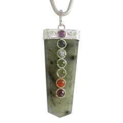 Labradorite Seven Chakra Flat Healing Pencil Pendant