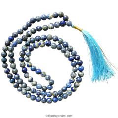 Lapis Lazuli Mala | Natural Lapiz Lazuli Gemstone Mala, Round Blue Lapis 108 + 1 Beads Prayer Rosary with Tassel