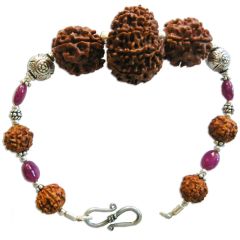 Leo Zodiac Sun Sign Bracelet |  Singh Rashi Bracelet | A Combination of 3 Mukhi Rudraksha and 12 Mukhi Rudraksha Bead with Ruby Gemstone Beads in Silver | Energised Bracelet