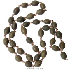 Lotus Seed Mala in Copper | Buy Natural 36 + 1 Lotus Seed Beads Japa Mala Necklace | Kamal Gatta Beads Mala Rosary in Copper Wire