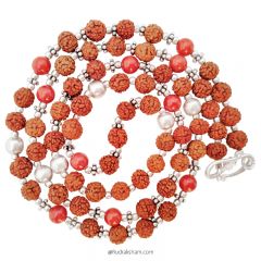 Mars Mala / Mangal Mala / Rudraksha Beads - Coral Gemstone Beads Combination mala Rosary, Mars Necklace With Silver Accessories