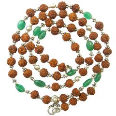  Mercury Mala / Budh Mala / Rudraksha Beads - Emerald Gemstone Beads Combination Mala Rosary, Budha / Mercury Mala Necklace with silver accessories