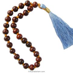  Red Chandan Japa Mala | 27 Beads Red Sandalwood Hand knotted Prayer Mala | Plain Round Smooth Rakta Chandan Wrist Mala | Red Sandalwood Beads Japa Mala Rosary 