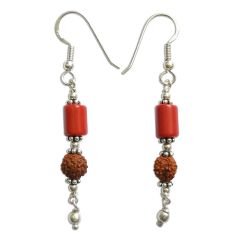 Red Coral and Rudraksha Earring