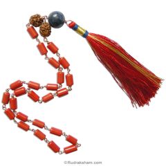  Red Coral Japa Mala in Copper