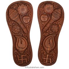 Red Sandalwood Charan Paduka, Traditional Rakta Chandan Carved Khadau, Beautifully Hand Engraved Red Chandan Paduka, Gift for Sadhu Saints, Lakshmi Charan