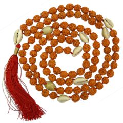  Rudraksha - Kauri Mala 9 mm | Cowry Necklace | Cowrie Shell Beads Rudraksha Rosary | Rudraksha Kaudi Mala