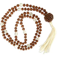 Rudraksha Beads – Sphatik ( Crysta / Quartz ) Diamond Cut Gemstone Beads Combination Mala Rosary Hand Knotted in Thread with 6 Mukhi Rudraksha Nepal, Venus mala / Shukra Japa Mala