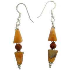 Rudraksha and Orange Stone Earring