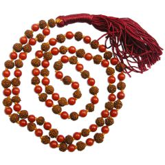 5mm Rudraksha Coral Mala | Rudraksha Moonga Combination Mala Necklace for Planet Mars | Rudraksha Munga Round Beads Japa Mala Rosary