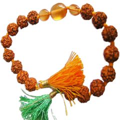 Rudraksha Beads Gomed ( Hessonite ) Bracelet, Hand Knotted Thread Bracelet with Silver Hook, Dragon's Head / Rahu Gemstone - Gomed - Hessonite