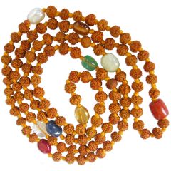 3mm Rudraksha - Navratna Navgrah Mala Rosary  | Rudraksha Beads 9 Gemstones Mala Rosary | Rudraksha Navratna Necklace 