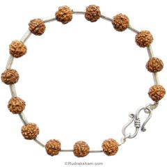 5 Mukhi Rudraksha Silver Pipe Bracelet  | 7.5 mm Java Rudraksha Beads Silver Bracelet | Designer Bracelet for Men and Women | Five ( Panch ) Mukhi Wrist Mala Bracelet 
