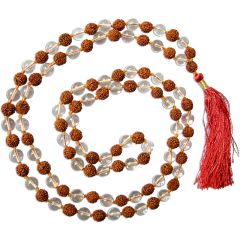 8mm Rudraksha Sphatik Mala | Rudraksha Crystal Mala Rosary For Planet Venus | Rudraksha Quartz 108 Round Beads Japa Mala