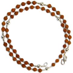 Rudraksha Beads Mala in Silver Accessories | 54 Rudraksha Beads Strung in Nylon Thread